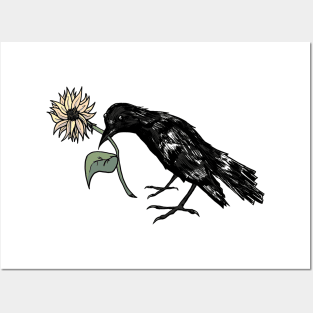 Crow with Flower Posters and Art